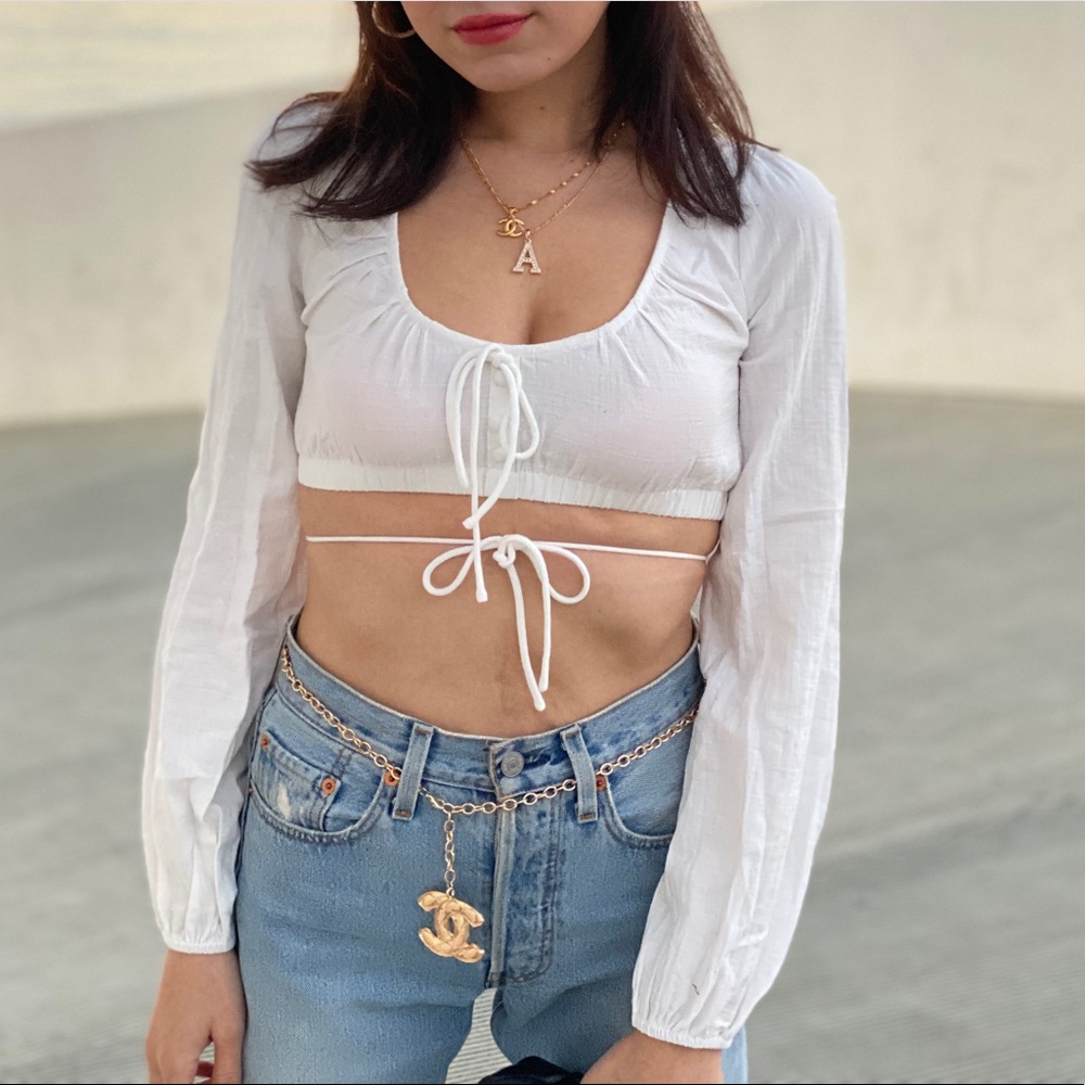 White lace up back crop top size XS